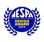 NESPA Design Award 2014 logo featuring a blue circular emblem with laurel leaves and bold text highlighting the award name and year.