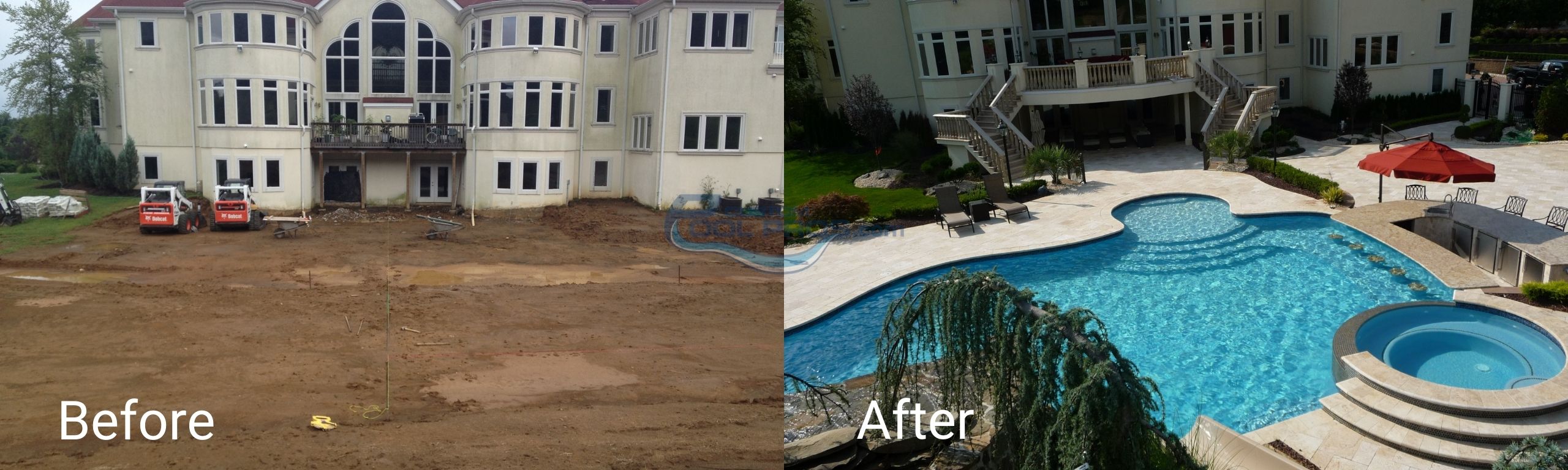 Before & after gunite pool installation in Marlboro