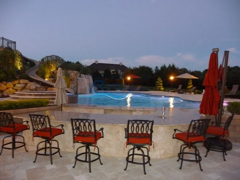 pool with grotto & custom slide in Florham Park NJ, luxury pool builders