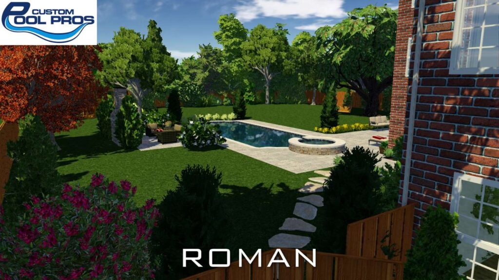 roman 3d design of inground pool and full backyard