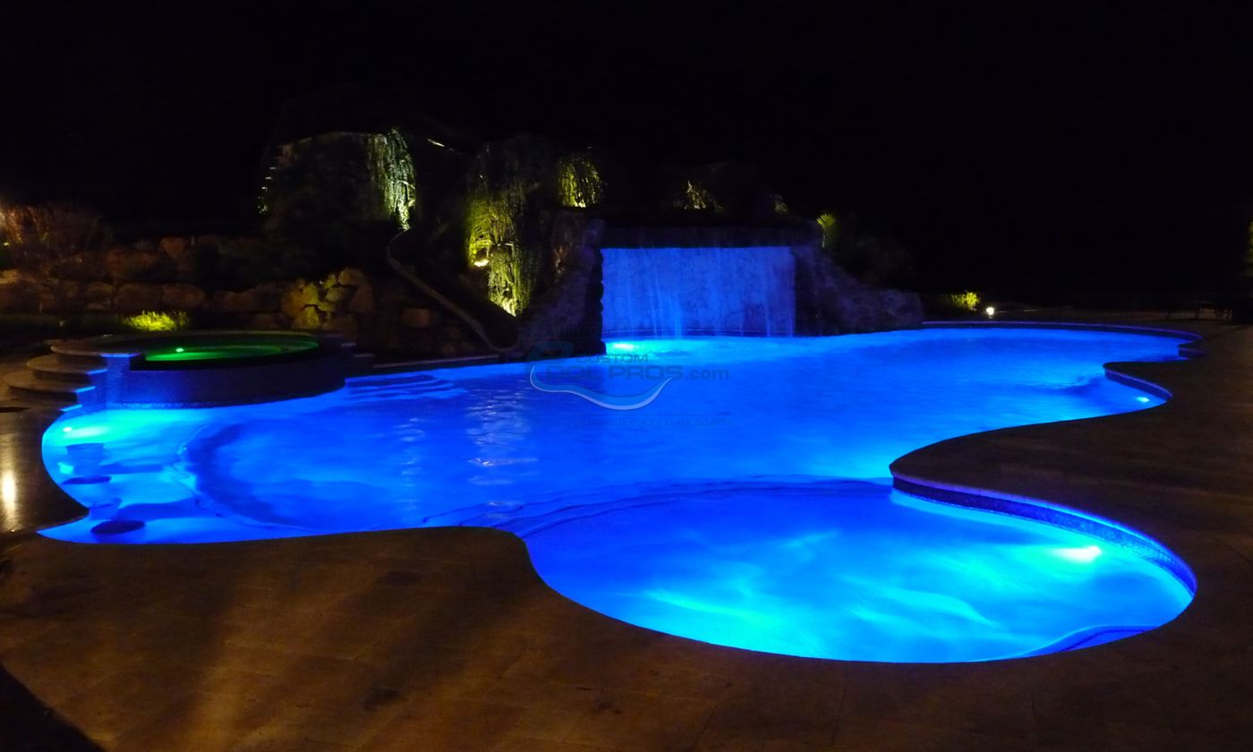 luxury custom gunite pool with pool lighting installation in Williamstown, NJ